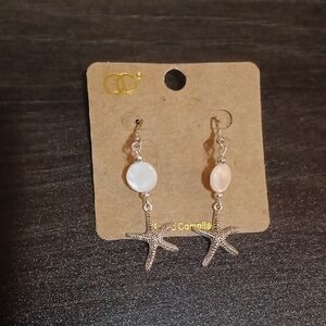 Starfish Dangle Earrings with White and Silver Beads